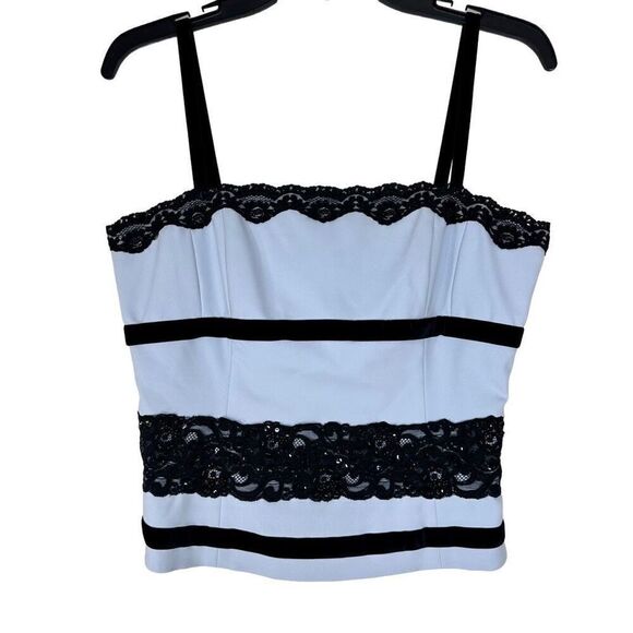 Etcetera Blue & Black Lace Embellished Corset Tank Top Womens 6 NWT Whimsygoth - Picture 1 of 8